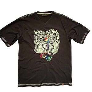 Vtg Coogi Parrot Embroidered V-Neck Shirt XL Black Hip-Hop Streetwear Bling
